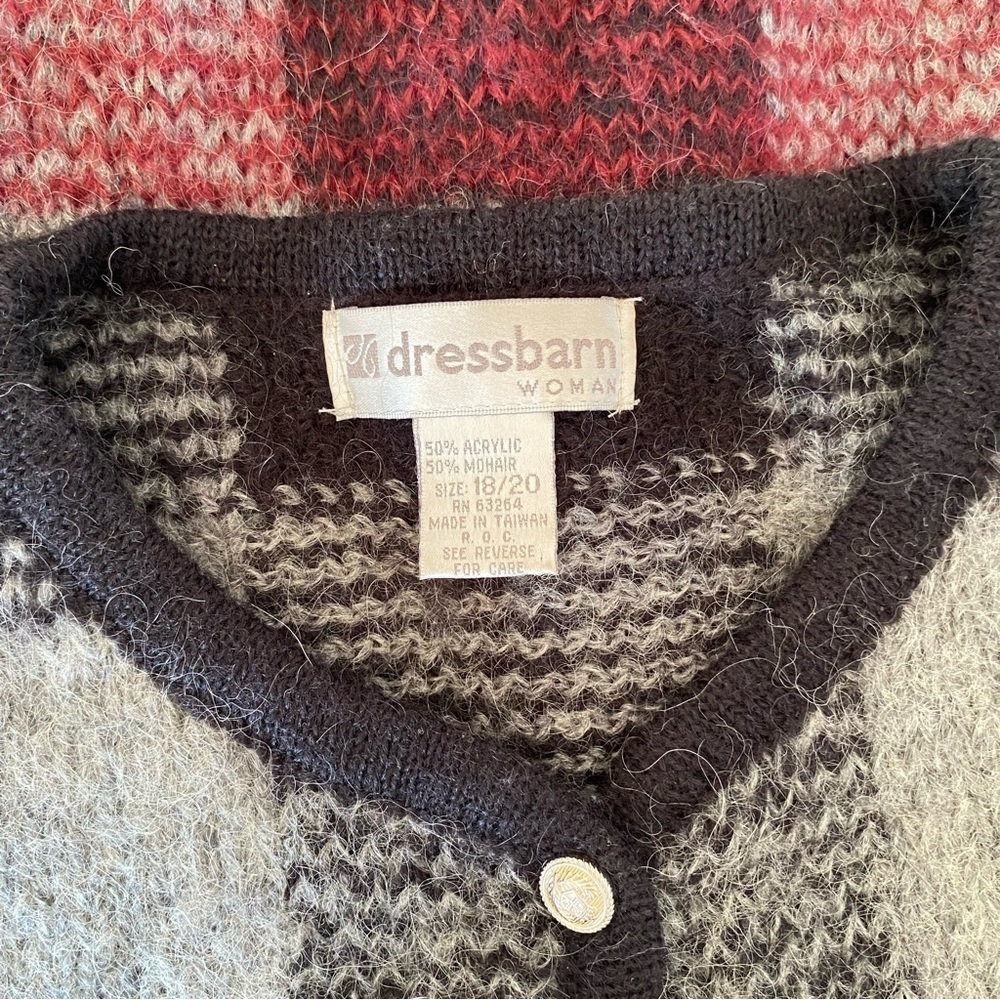 DRESSBARN Vintage Cardigan Mohair Blend Black Red Grey Check Women Plus 18-20 - Picture 11 of 12